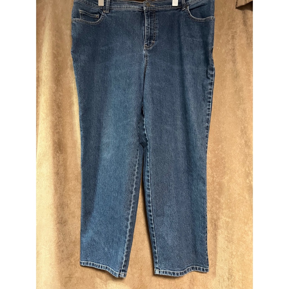 Womens‎ Medium Wash Blue Denim Straight Leg Five Pocket Jeans